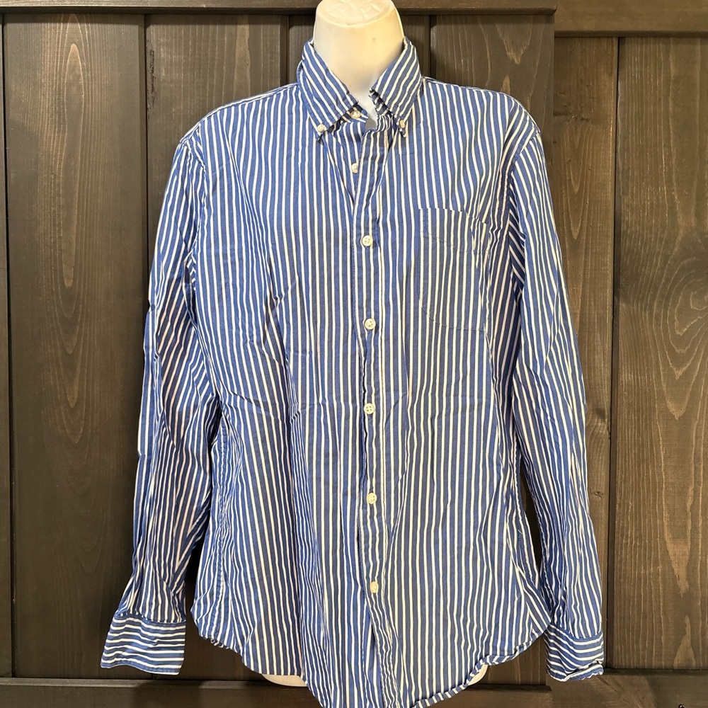 J. Crew Blue and White Striped Casual Shirt
